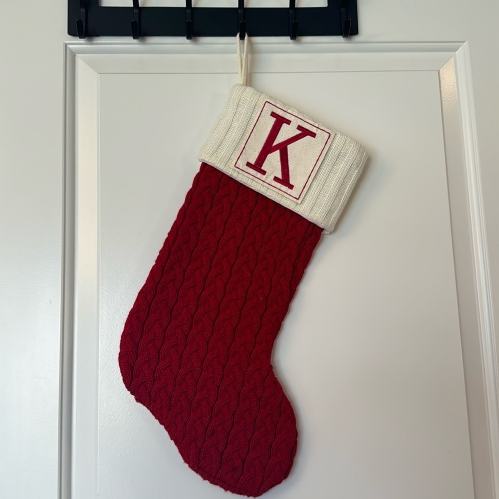 Kohls Christmas Stocking Initial K Red Cable Knit